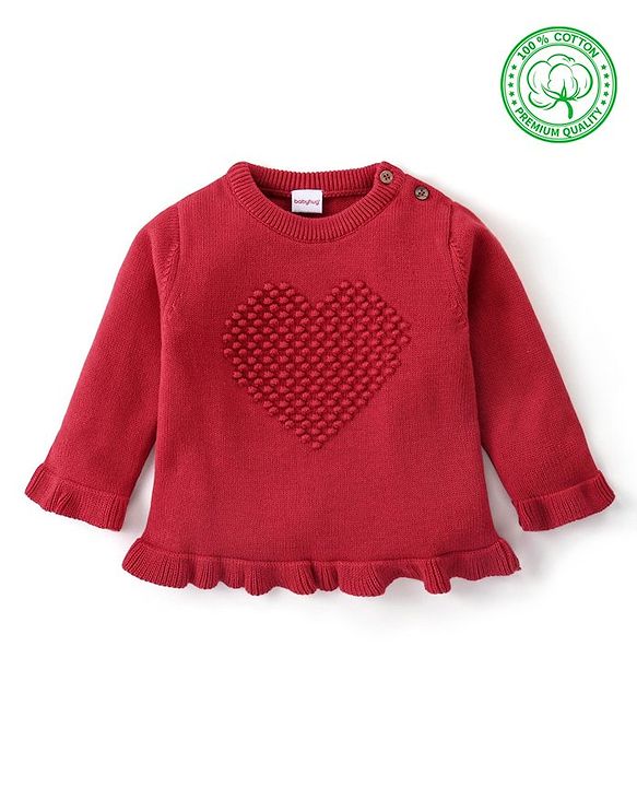 Babyhug Knitted Full Sleeves Sweater with Heart Cable Knit Design - Red