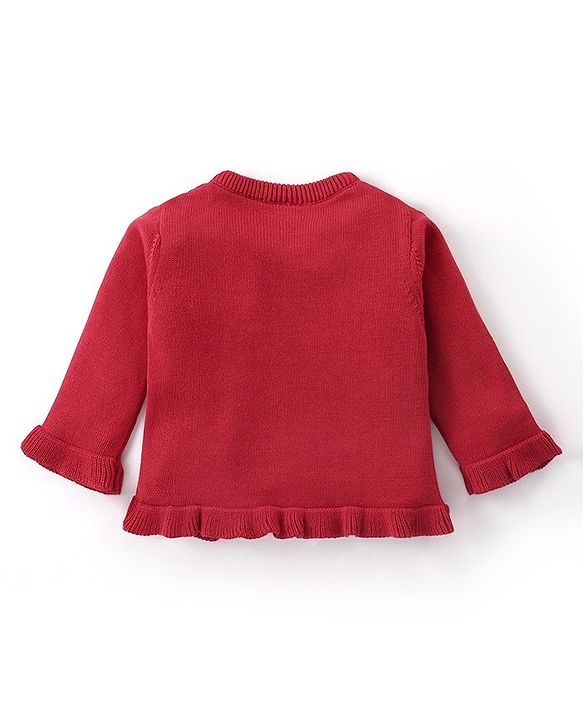 Babyhug Knitted Full Sleeves Sweater with Heart Cable Knit Design - Red