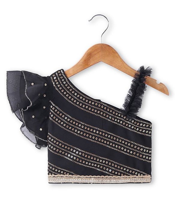 Babyhug  Sleeveless Sequenced Corddori   Embroidered Choli Lehenga & Frill Net Dupatta Set- Black