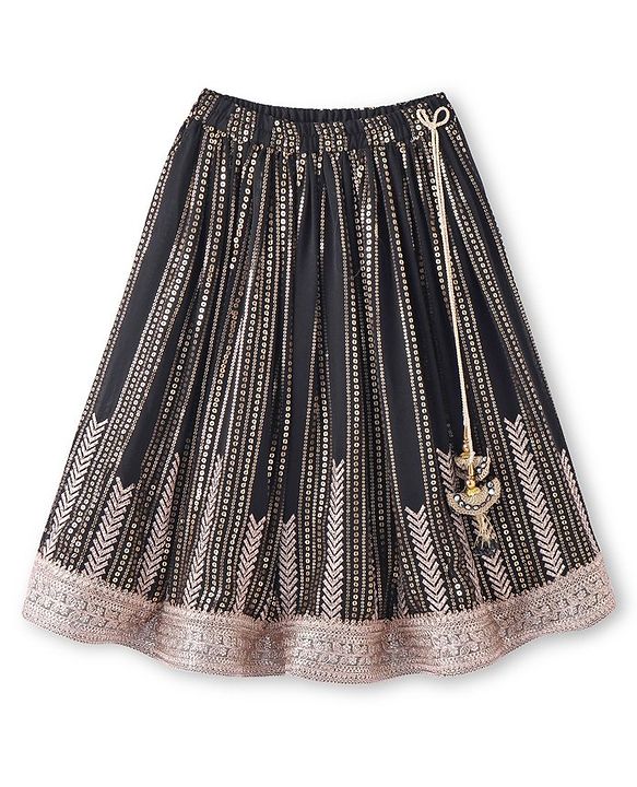 Babyhug  Sleeveless Sequenced Corddori   Embroidered Choli Lehenga & Frill Net Dupatta Set- Black