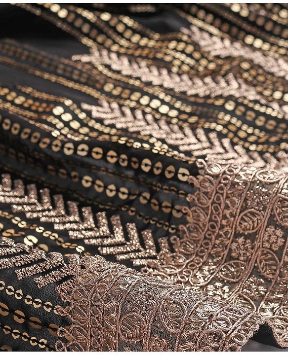 Babyhug  Sleeveless Sequenced Corddori   Embroidered Choli Lehenga & Frill Net Dupatta Set- Black