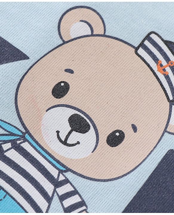 Babyhug Single Jersey Cotton Knit Half Sleeves Teddy Printed T-Shirt & Striped Shorts Set - Multicolor