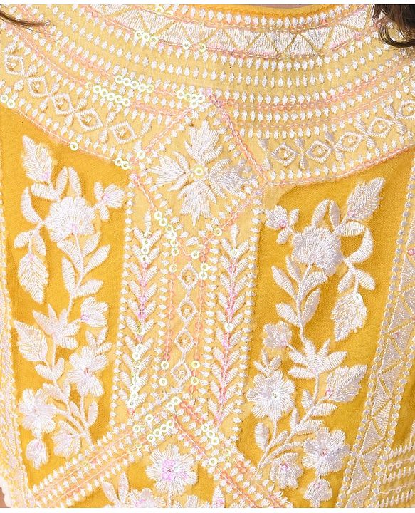Babyhug Sleeveless Sequined  Floral Embroidered Choli Lehenga Set with Dupatta - Yellow