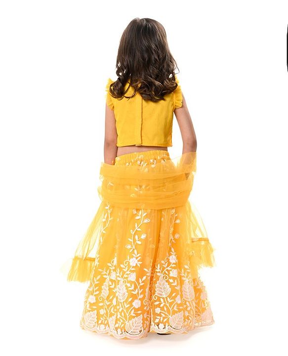 Babyhug Sleeveless Sequined  Floral Embroidered Choli Lehenga Set with Dupatta - Yellow