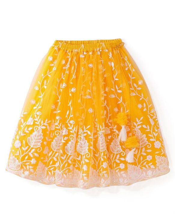 Babyhug Sleeveless Sequined  Floral Embroidered Choli Lehenga Set with Dupatta - Yellow
