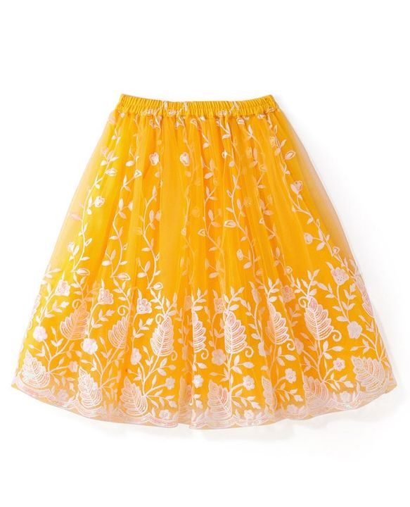 Babyhug Sleeveless Sequined  Floral Embroidered Choli Lehenga Set with Dupatta - Yellow