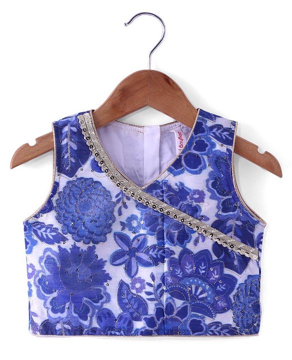 Babyhug Woven Sleeveless Embroidered Choli Lehenga Set with Dupatta Floral Print - Navy Blue
