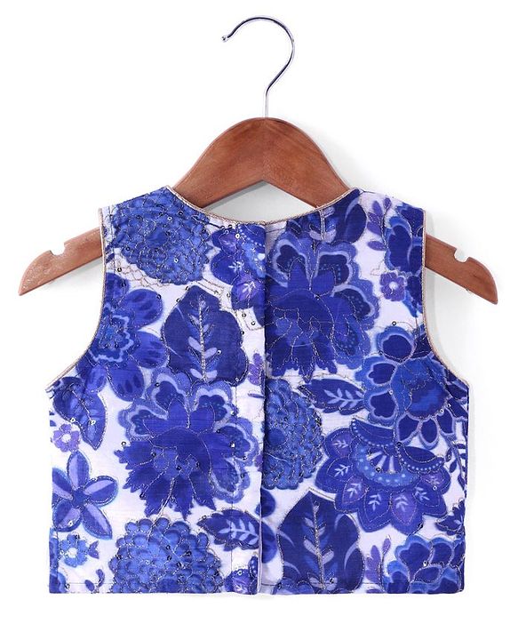 Babyhug Woven Sleeveless Embroidered Choli Lehenga Set with Dupatta Floral Print - Navy Blue