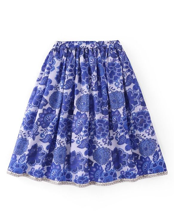 Babyhug Woven Sleeveless Embroidered Choli Lehenga Set with Dupatta Floral Print - Navy Blue