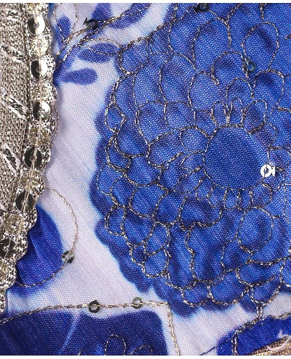 Babyhug Woven Sleeveless Embroidered Choli Lehenga Set with Dupatta Floral Print - Navy Blue