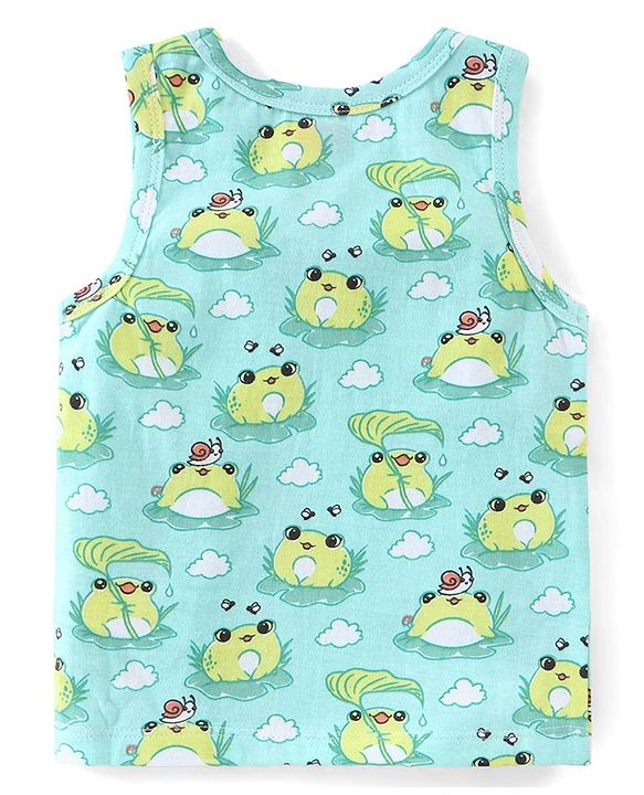 Babyhug 100% Cotton Knit Sleeveless  Antibacterial Sando  with Striped & Frog Print  Pack of 3 - Multicolour
