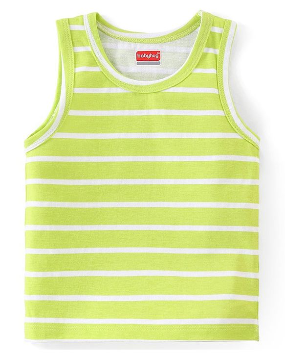 Babyhug 100% Cotton Knit Sleeveless  Antibacterial Sando  with Striped & Frog Print  Pack of 3 - Multicolour