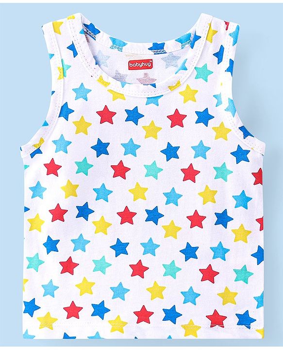Babyhug 100% Cotton Single Jersey Anti Bacterial Sleeveless Vests Bear & Star Print Pack Of 3 - Multicolor