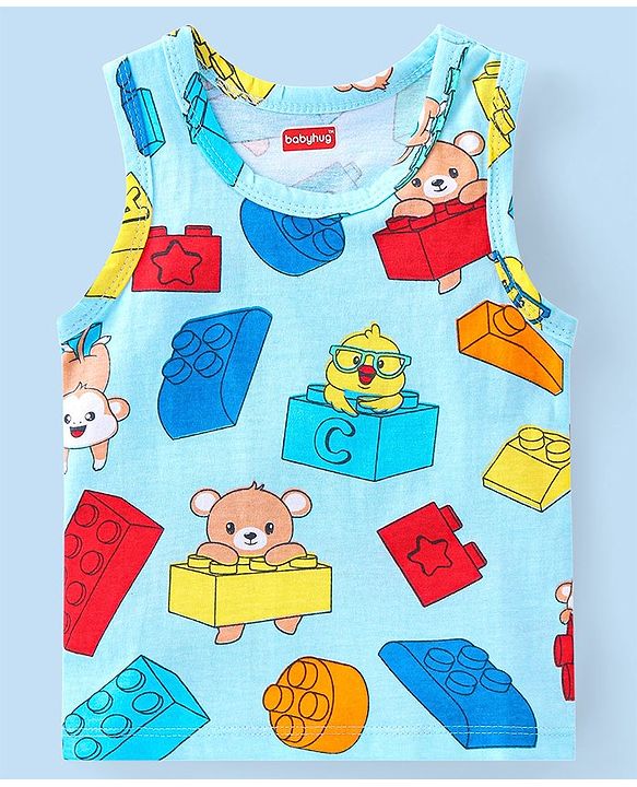 Babyhug 100% Cotton Single Jersey Anti Bacterial Sleeveless Vests Bear & Star Print Pack Of 3 - Multicolor