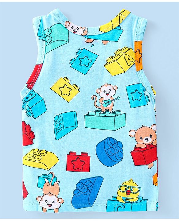 Babyhug 100% Cotton Single Jersey Anti Bacterial Sleeveless Vests Bear & Star Print Pack Of 3 - Multicolor