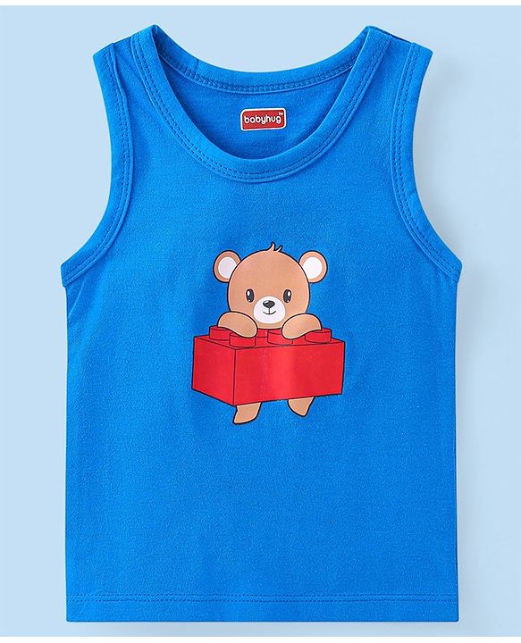Babyhug 100% Cotton Single Jersey Anti Bacterial Sleeveless Vests Bear & Star Print Pack Of 3 - Multicolor