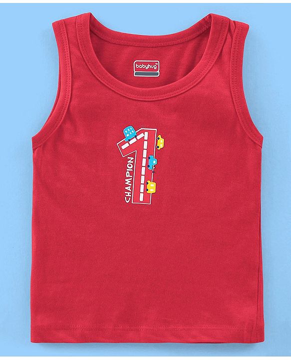 Babyhug 100% Cotton Knit Antibacterial Sleeveless Stripes Sandos with Star & Cars Print Pack of 5 - Multicolour