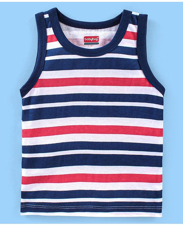 Babyhug 100% Cotton Knit Antibacterial Sleeveless Stripes Sandos with Star & Cars Print Pack of 5 - Multicolour