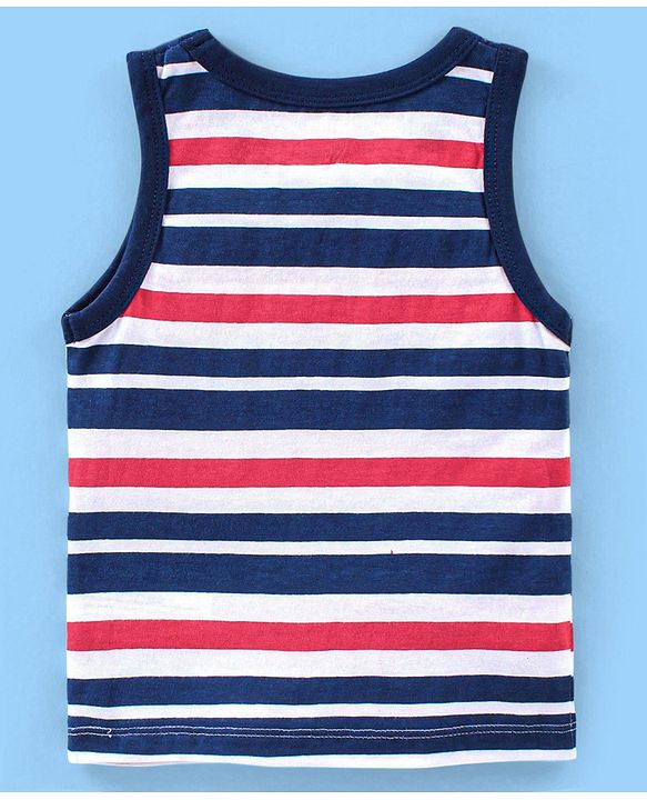 Babyhug 100% Cotton Knit Antibacterial Sleeveless Stripes Sandos with Star & Cars Print Pack of 5 - Multicolour
