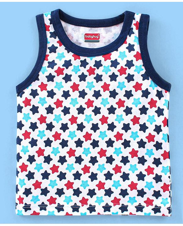 Babyhug 100% Cotton Knit Antibacterial Sleeveless Stripes Sandos with Star & Cars Print Pack of 5 - Multicolour