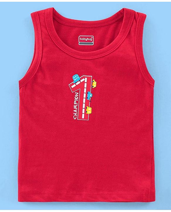 Babyhug 100% Cotton Knit Antibacterial Sleeveless Stripes Sandos with Star & Cars Print Pack of 5 - Multicolour