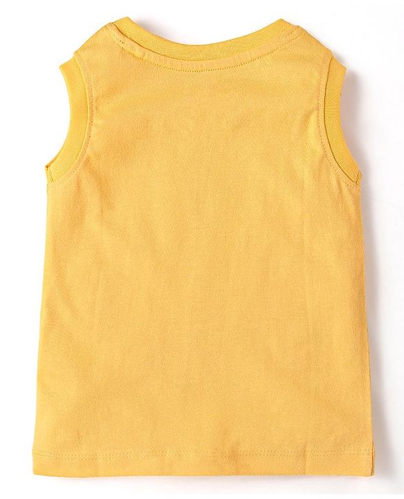 Babyhug Disney Cotton Knit Sleeveless T-Shirt with Mickey Mouse Graphics - Yellow