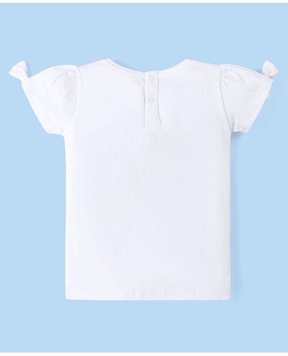 Babyhug Disney 100% Cotton Knit Half Sleeves Top with Minnie Mouse Graphics -White