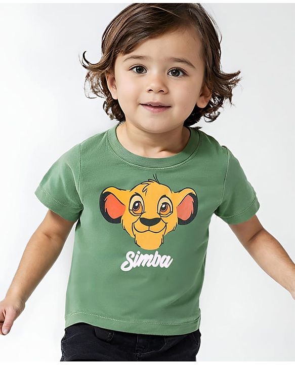 Babyhug Disney Cotton Knit Half Sleeves T-Shirt with Lion King Graphics-Green