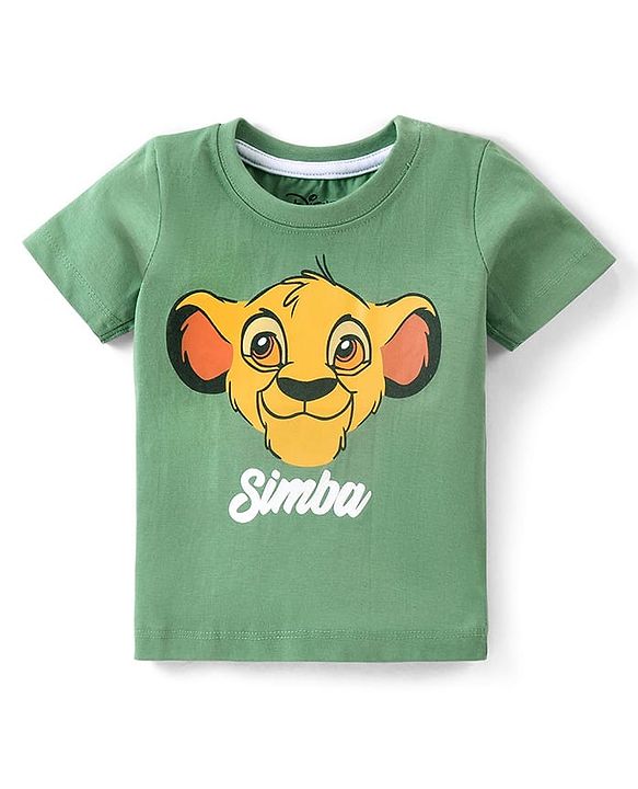 Babyhug Disney Cotton Knit Half Sleeves T-Shirt with Lion King Graphics-Green