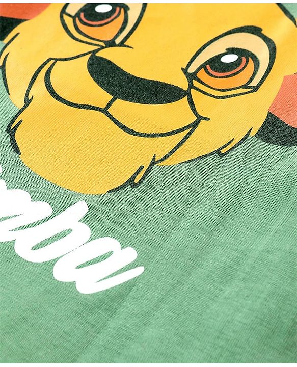 Babyhug Disney Cotton Knit Half Sleeves T-Shirt with Lion King Graphics-Green