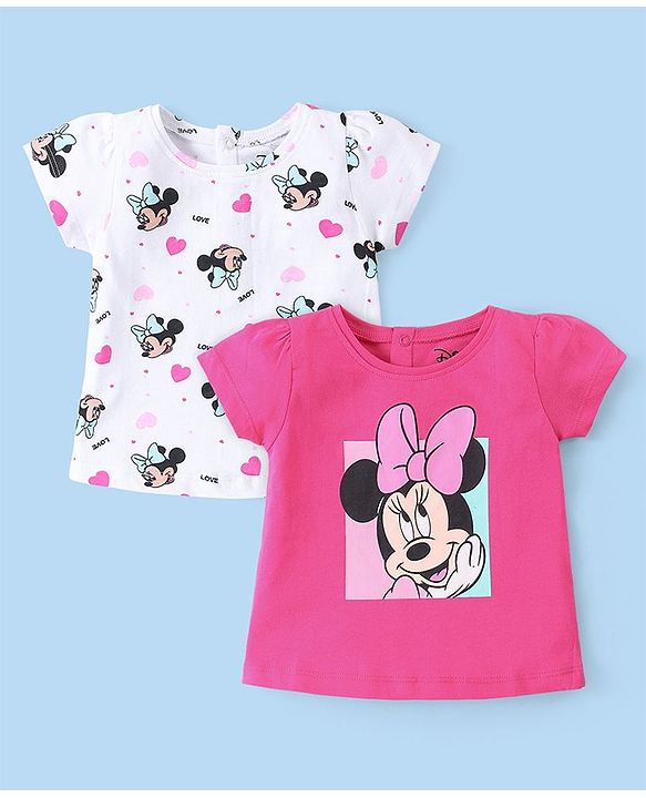Babyhug Disney 100% Cotton Knit Half Sleeves Tops with Minnie Mouse Graphics Pack of 2 - Multicolour