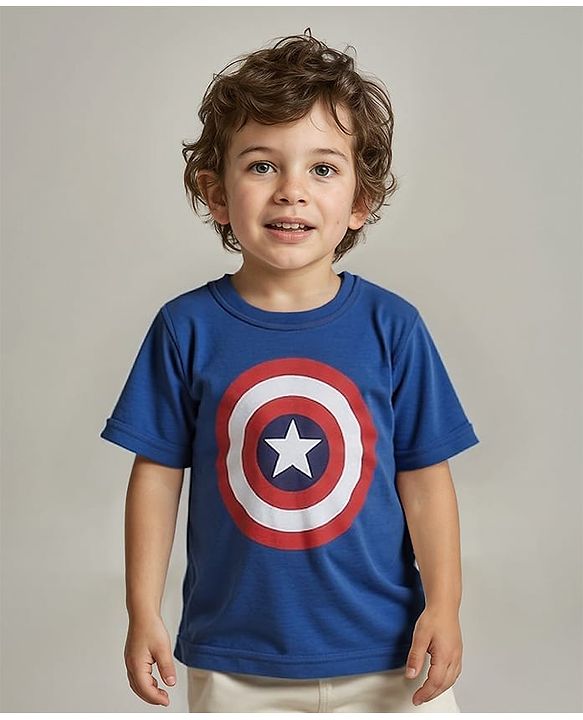 Babyhug Marvel Cotton Knit Half Sleeves T-Shirt with Avengers Graphics - Navy Blue