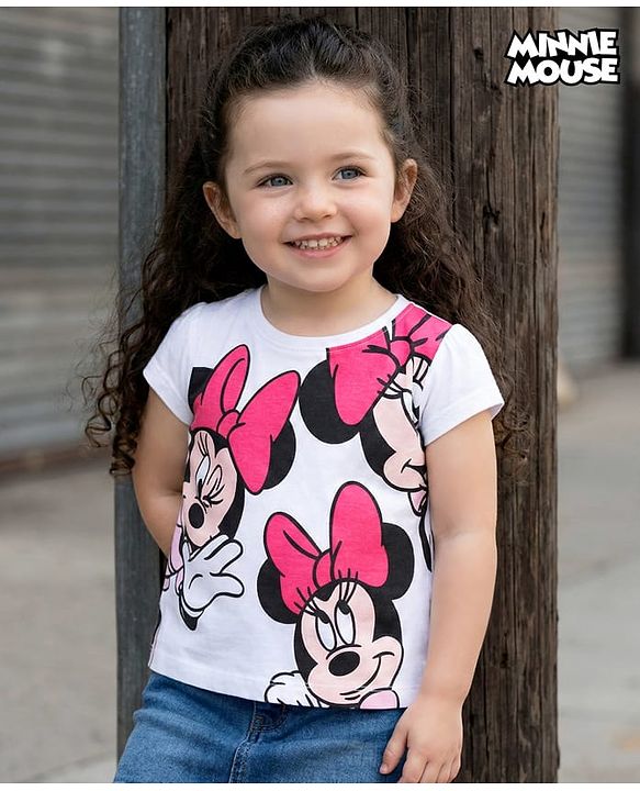 Babyhug Disney Half Sleeves Top with Minnie Mouse Graphics- White
