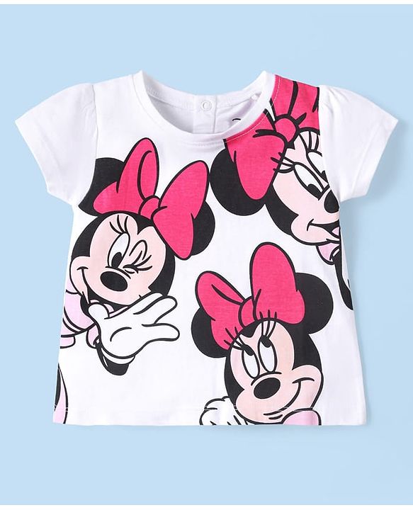 Babyhug Disney Half Sleeves Top with Minnie Mouse Graphics- White