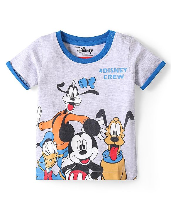 Babyhug Disney Cotton Knit Half Sleeves T-Shirt  with Mickey Mouse Graphics - White