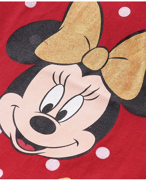Babyhug Disney Cotton Knit Half Sleeves Top With Minnie Mouse Graphics & Bow Applique - Red
