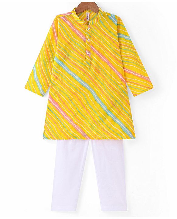 Babyhug Cotton Woven Full Sleeves Printed Kurta With Pyjama - Yellow