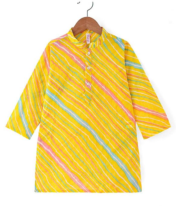 Babyhug Cotton Woven Full Sleeves Printed Kurta With Pyjama - Yellow