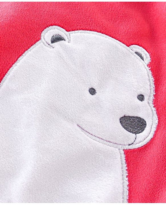 Babyhug Woven Full Sleeves Winter Wear Footed Romper With Polar Bear Embroidery - Red
