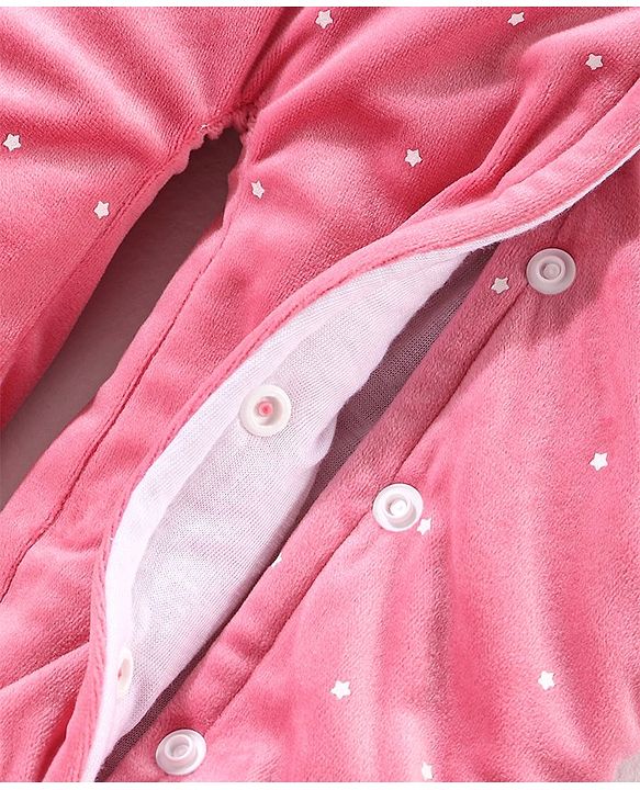 Babyhug Velouer Woven Full Sleeves Romper with Elephant Patch - Pink