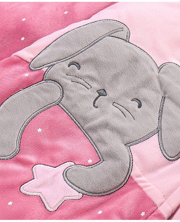 Babyhug Velouer Woven Full Sleeves Romper with Elephant Patch - Pink