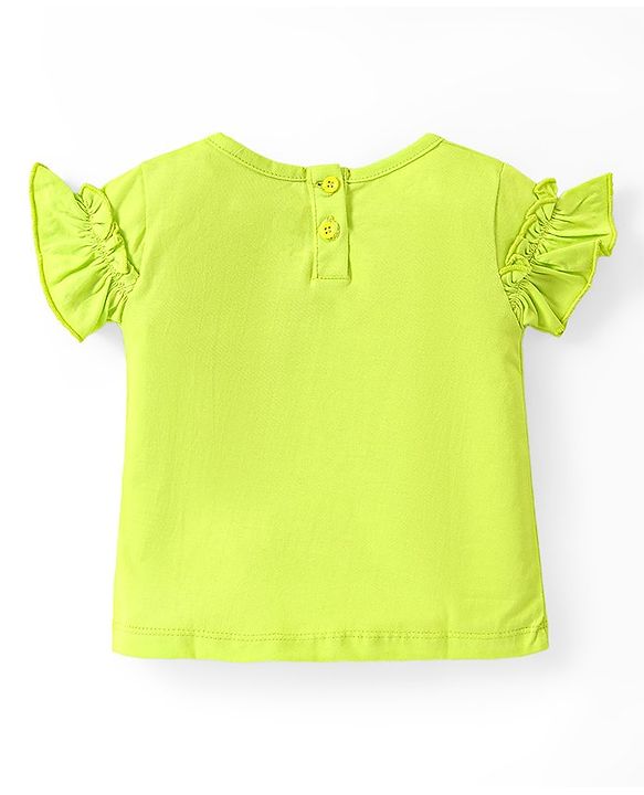 Babyhug Disney Single Jersey Knit Frill Sleeves Top & Shorts Set with 101 Dalmatians Graphics - Green