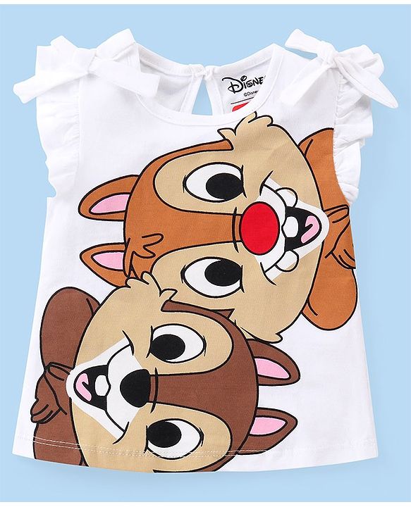Babyhug Disney Single Jersey Knit Half Sleeves Top &  Shorts Set with Chip n Dale Print - White & Pink