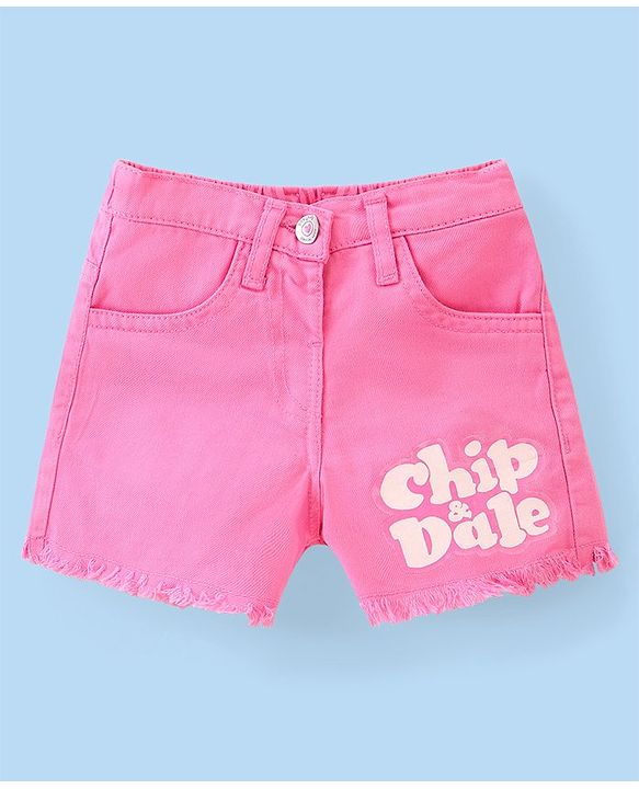 Babyhug Disney Single Jersey Knit Half Sleeves Top &  Shorts Set with Chip n Dale Print - White & Pink