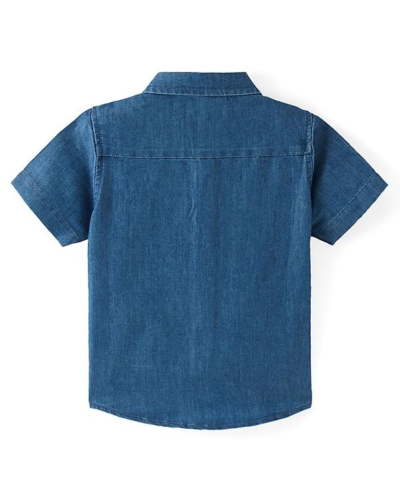 Babyhug Disney Denim Woven Half Sleeve Shirt With Mickey Mouse Graphics - Navy Blue
