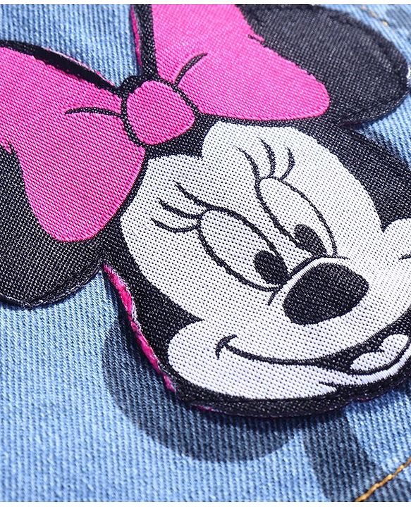 Babyhug Disney Cotton Denim Skirt With Minnie Mouse Graphics - Blue