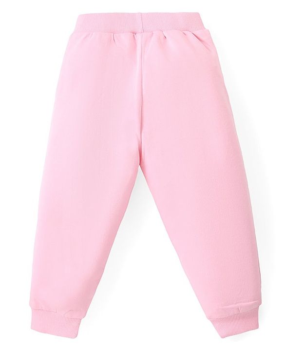 Babyhug Cotton Terry Knit Premium Light Gauge Terry Full Sleeves Hooded T-Shirt & Lounge Pants Set With Text Print - White & Pink