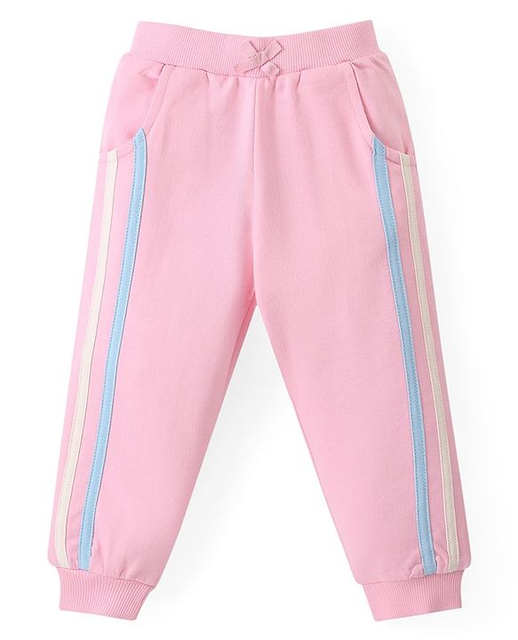 Babyhug Cotton Terry Knit Premium Light Gauge Terry Full Sleeves Hooded T-Shirt & Lounge Pants Set With Text Print - White & Pink