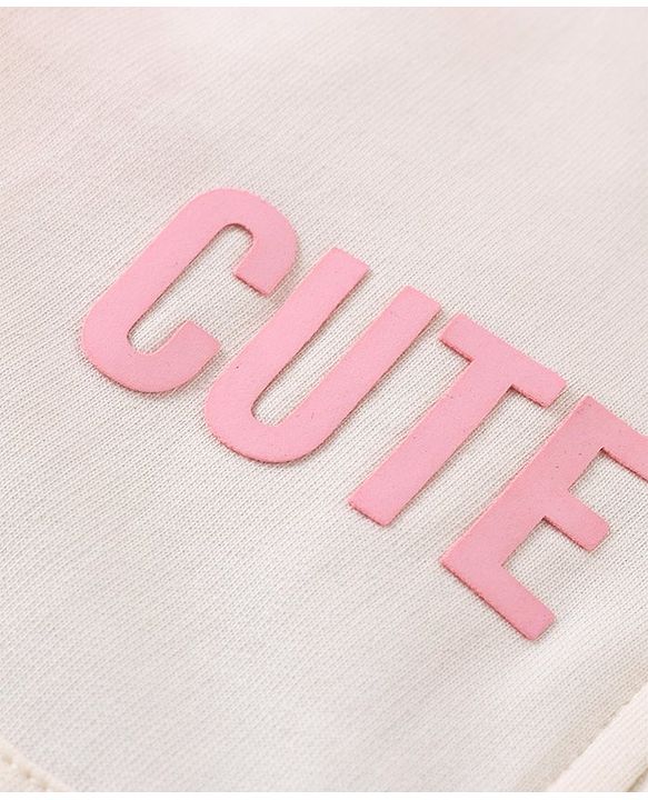 Babyhug Cotton Terry Knit Premium Light Gauge Terry Full Sleeves Hooded T-Shirt & Lounge Pants Set With Text Print - White & Pink
