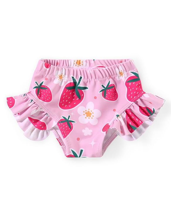 Babyhug Water Repellant Sleeveless Two Piece Swimsuit with Frill Detailing Strawberry Print - Pink